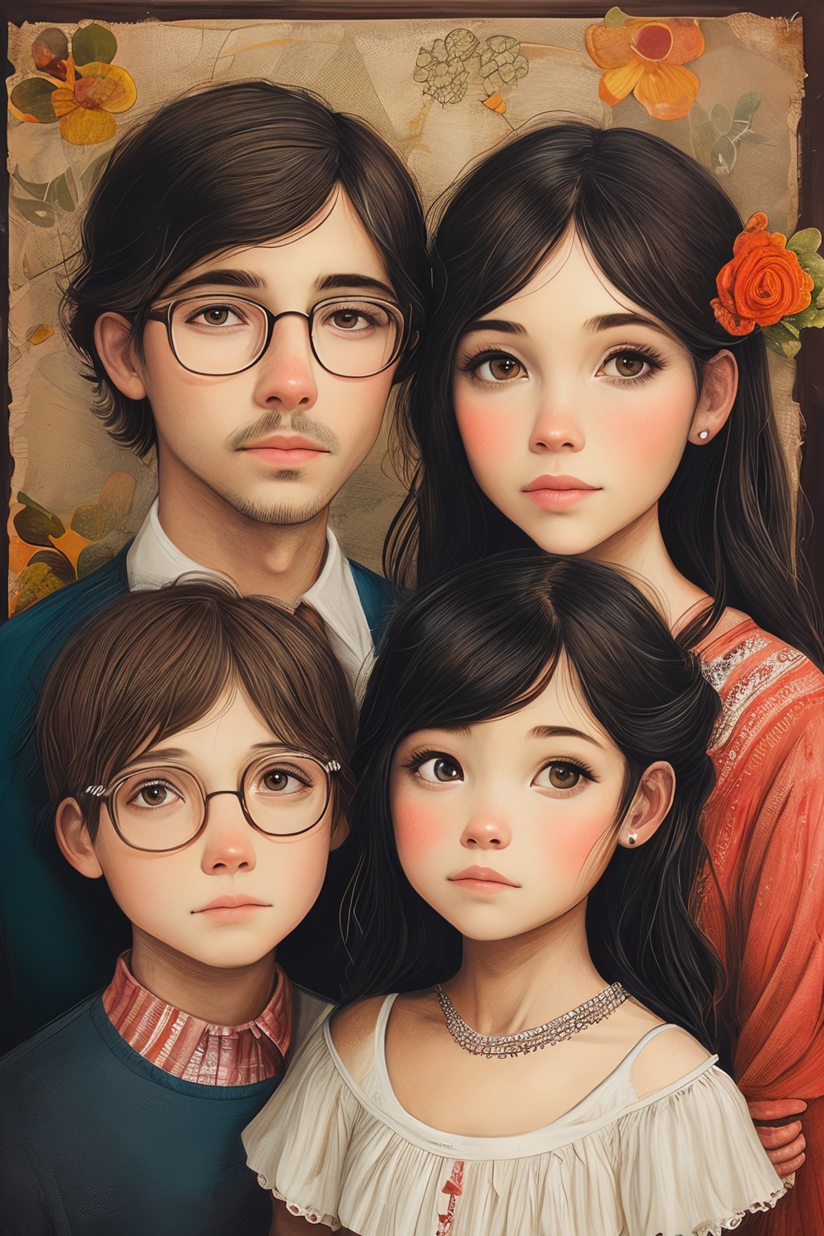 masterpiece,best quality,<lora:tbh146-:0.7>,portrait of family,illustration,style of Karla Gerard,